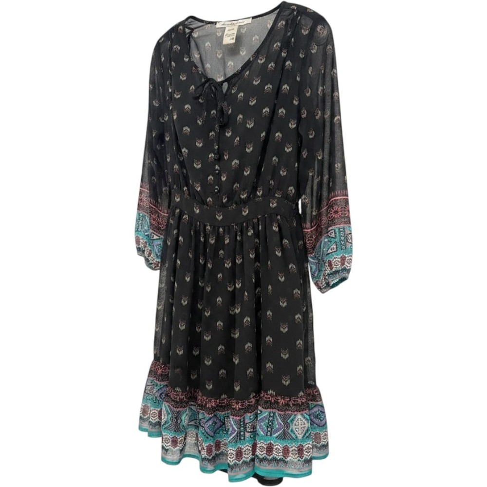 American Rag‎ Dress Womens XS Black Excellent Boho Southwestern Mini Long Sleeve